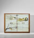 Wardrobe by Osvaldo Borsani and Lucio Fontana, 1952-1953, Reverse-painted glass, walnut, brass, sold Mar 2019