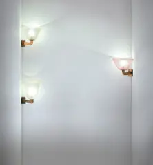 Three large corner wall lights by Seguso, circa 1940, Corroso glass with gold leaf inclusions, copper-plated metal, sold Mar 2019