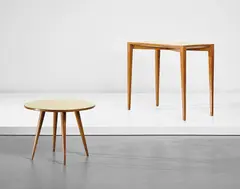 Console and side table, designed for the Fondazione Livio e Maria Garzanti, Forlì by Gio Ponti, 1954-1957, Painted wood, oak-veneered wood, oak, sold Mar 2019