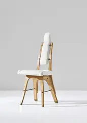 Carlo Mollino, Rare chair, designed for the conference room, Lattes Publishing House, Turin, 1951, Birch plywood, Resinflex, steel, brass
