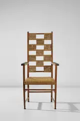 Armchair by Koloman Moser, circa 1903, Elm, rush, sold Mar 2019