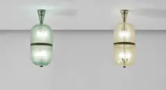 Pair of lanterns by Seguso, circa 1940, Corroso glass with gold leaf inclusions, Corroso glass, brass, sold Mar 2019
