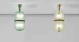 Seguso, Pair of lanterns, circa 1940, Corroso glass with gold leaf inclusions, Corroso glass, brass