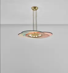 Max Ingrand, Ceiling light, circa 1953, Coloured glass, glass, brass