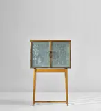 Yrjö Rosola and Runar Engblom, Unique cabinet, designed for the Postisäästöpankki (Finnish Post Bank), 1943, Elm-veneered wood, elm, brass, engraved glass, glass, nickel-plated metal