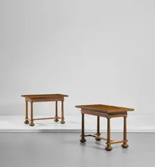 Important pair of tables, designed for the Midland Bank Limited, New Head Offices, Poultry, London by Edwin Lutyens, 1924-1939, Cuban mahogany-veneered wood, Cuban mahogany, sold Mar 2019