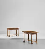 Edwin Lutyens, Important pair of tables, designed for the Midland Bank Limited, New Head Offices, Poultry, London, 1924-1939, Cuban mahogany-veneered wood, Cuban mahogany