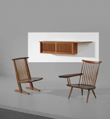 Wall-mounted cabinet by George Nakashima, 1967, Walnut, pandanus cloth, sold Mar 2019
