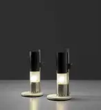 Angelo Lelii, Pair of 'Cartuccia' adjustable table lamps, model no. 12445, circa 1954, Painted aluminium, glass, nickel-plated brass, painted steel