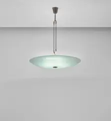 Rare chandelier by Pietro Chiesa, circa 1936, Acid-etched glass, nickel-plated brass, rubber, offered Mar 2019