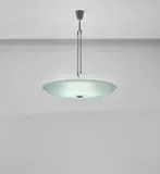 Pietro Chiesa, Rare chandelier, circa 1936, Acid-etched glass, nickel-plated brass, rubber