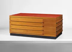 Storage unit by Gio Ponti, circa 1950, Painted wood, oak, sold Mar 2019