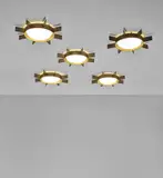 Gio Ponti, Set of five 'Sole' ceiling lights, circa 1957, Acrylic, brass