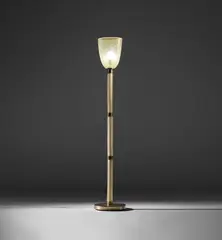 Seguso, Standard lamp, circa 1940, Corroso glass with gold leaf inclusions, brass