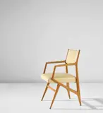 Gio Ponti, Rare armchair, model no. 835, circa 1954, Oak, vinyl, brass