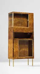 Pietro Lingeri, Rare cabinet, designed for the ‘Sala dei gabinetti di prova’ at the IV Monza Triennale, circa 1930, Burr walnut veneered-wood, glass, brass, brass-plated steel
