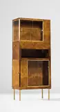 Pietro Lingeri, Rare cabinet, designed for the ‘Sala dei gabinetti di prova’ at the IV Monza Triennale, circa 1930, Burr walnut veneered-wood, glass, brass, brass-plated steel