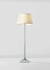 Standard lamp, model no. 518 by Venini, circa 1942, Coloured glass, brass, aluminium, linen shade, sold Oct 2019