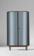 Pietro Chiesa, Important and rare illuminated drinks cabinet, circa 1939, Coloured mirrored glass, mahogany-veneered wood, mahogany, painted wood, laminated wood, glass, brass