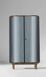 Pietro Chiesa, Important and rare illuminated drinks cabinet, circa 1939, Coloured mirrored glass, mahogany-veneered wood, mahogany, painted wood, laminated wood, glass, brass