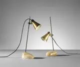 Luigi Caccia Dominioni, Two ‘Sasso’ adjustable table lamps, model no. Lta 1, circa 1948, Anodised and painted aluminium, brass, polished river stone