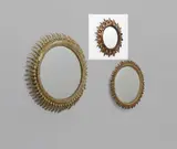 Line Vautrin, ‘Soleil à pointes’ mirror, model no. 2, circa 1955, Talosel resin, coloured mirrored glass, convex mirrored glass