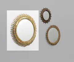 ‘Soleil torsadé’ mirror by Line Vautrin, circa 1955, Talosel resin, coloured mirrored glass, convex mirrored glass, sold Oct 2019