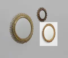 ‘Chardon’ mirror by Line Vautrin, circa 1955, Talosel resin, coloured mirrored glass, convex mirrored glass, offered Oct 2019