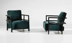 Uno Åhrén, Pair of rare armchairs, circa 1931, Painted elm, fabric