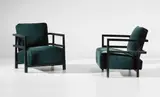 Uno Åhrén, Pair of rare armchairs, circa 1931, Painted elm, fabric