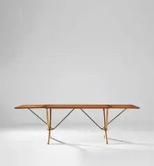 Drop-leaf dining table, model no. AT304 by Hans J. Wegner, circa 1955, Teak, beech, brass, sold Oct 2019