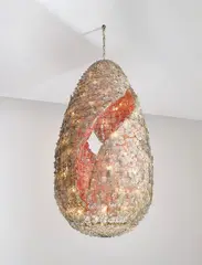 Flavio Poli, Important and unique ceiling light, circa 1958, Coloured glass with gold leaf inclusions, painted steel