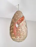 Flavio Poli, Important and unique ceiling light, circa 1958, Coloured glass with gold leaf inclusions, painted steel