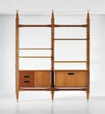 Ico Parisi, ‘Lerici’ modular bookcase, circa 1958, Teak-veneered wood, teak, nickel-plated brass, painted steel, steel