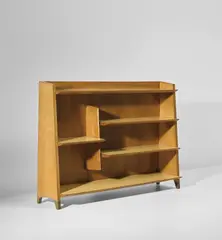 Rare bookcase by Gio Ponti, circa 1950, Cherry-veneered wood, cherry wood, laminated wood, brass, sold Oct 2019