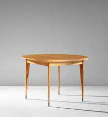 Unique extendable dining table by Ico Parisi, circa 1952, Birch plywood, walnut plywood, walnut, painted metal, sold Oct 2019