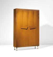 Illuminated wardrobe by Gio Ponti, early 1950s, Mahogany-veneered wood, mahogany, glass, brass, sold Oct 2019