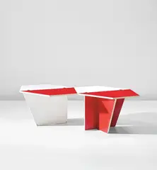 Gio Ponti, Unique prototype folding coffee table, 1970, Plastic-laminated and painted wood, brass-plated steel