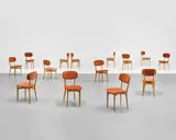 Ico Parisi, Fourteen dining chairs, model no. 691, circa 1955, Oak, fabric, rubber