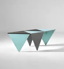 Gio Ponti, Unique prototype folding coffee table, 1970, Plastic-laminated and painted wood, brass-plated steel