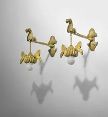 Armand-Albert Rateau, Pair of wall lights, designed for Jeanne Lanvin, Paris, circa 1924, Gilt bronze