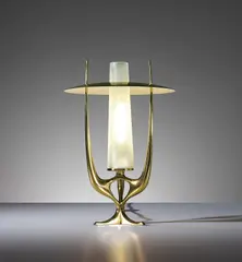 Rare table lamp by Max Ingrand, circa 1955, Brass, painted brass, acid-etched glass, sold Oct 2019
