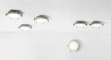 Angelo Lelii, Set of six rare ceiling lights, model no. 12712, circa 1958, Nickel-plated brass, painted brass, painted aluminium, acrylic