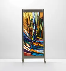 Unique collage by Ettore Sottsass, early 1960s, Coloured glass, textured glass, painted wood, sold Oct 2019