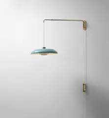Arteluce, Adjustable wall light, 1950s, Painted aluminium, brass, rubber