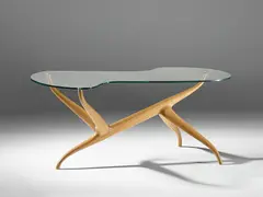 Coffee table by Pierluigi Giordani, circa 1950, Oak, glass, brass, sold Oct 2019