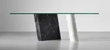 Lella Vignelli and Massimo Vignelli, Rare 'Pisa' table, circa 1985, Glass, marble, travertine