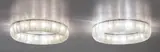 Venini, Pair of large and rare ceiling lights, circa 1934, Cordonato rigato glass, painted steel