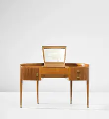 Paolo Buffa, Dressing table, circa 1950, Mahogany-veneered wood, mahogany, mirrored glass, brass