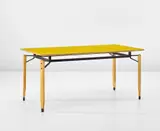 Roberto Aloi, Writing desk, 1950s, Reverse-painted glass, fruitwood-veneered wood, fruitwood, painted steel